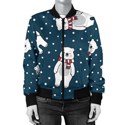 Polar Bear Pattern Print Design PB05 Women Bomber Jacket