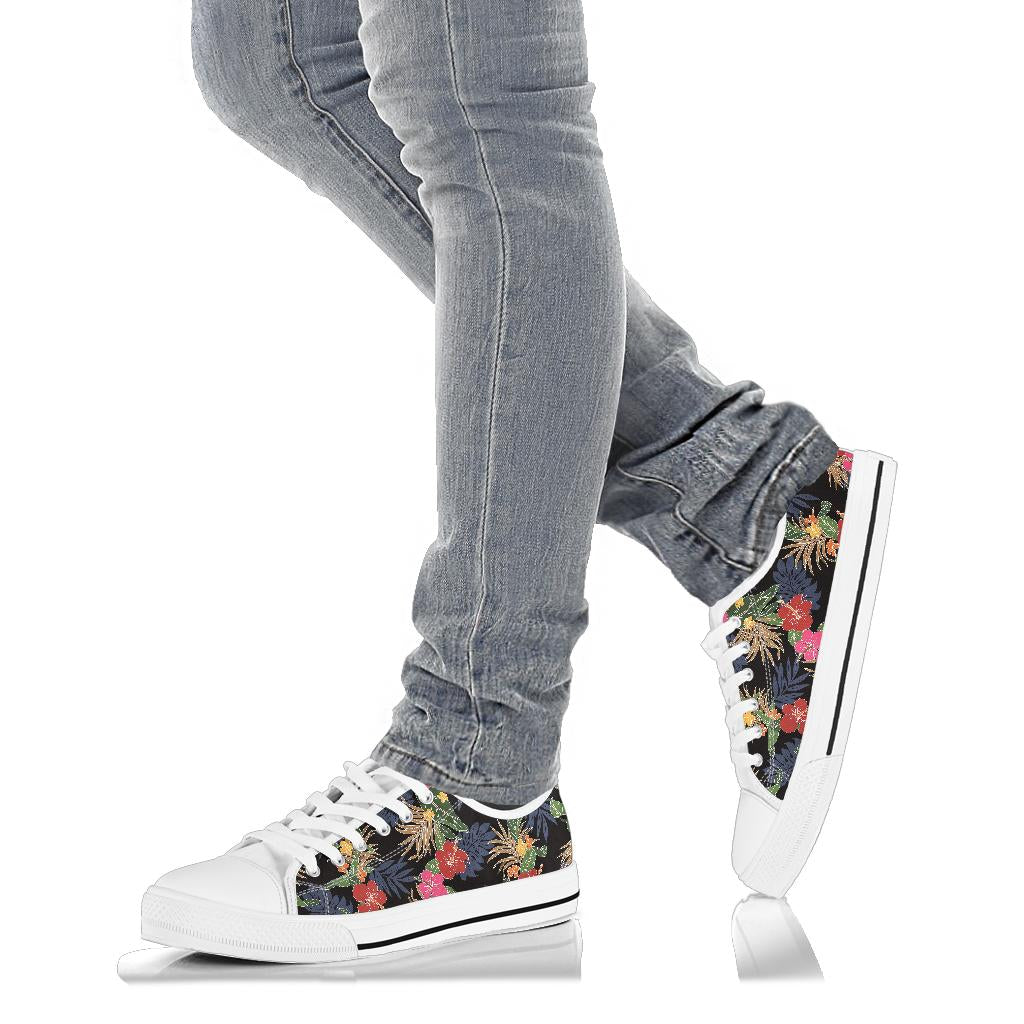 Hawaiian Themed Pattern Print Design H011 White Bottom Low Top Shoes