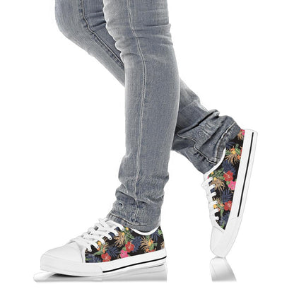 Hawaiian Themed Pattern Print Design H011 White Bottom Low Top Shoes