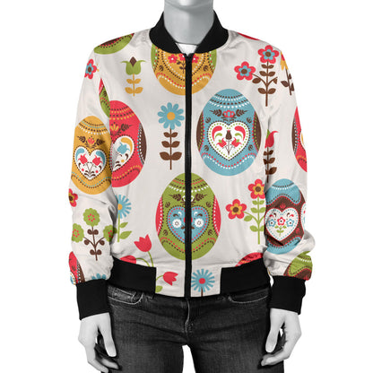 Easter Eggs Pattern Print Design RB011 Women Bomber Jacket