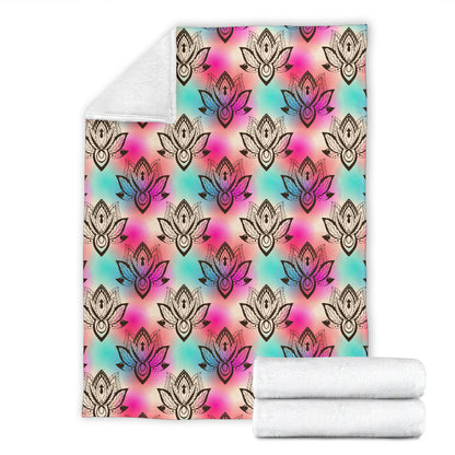 lotus Boho Pattern Print Design LO02 Fleece Blanket