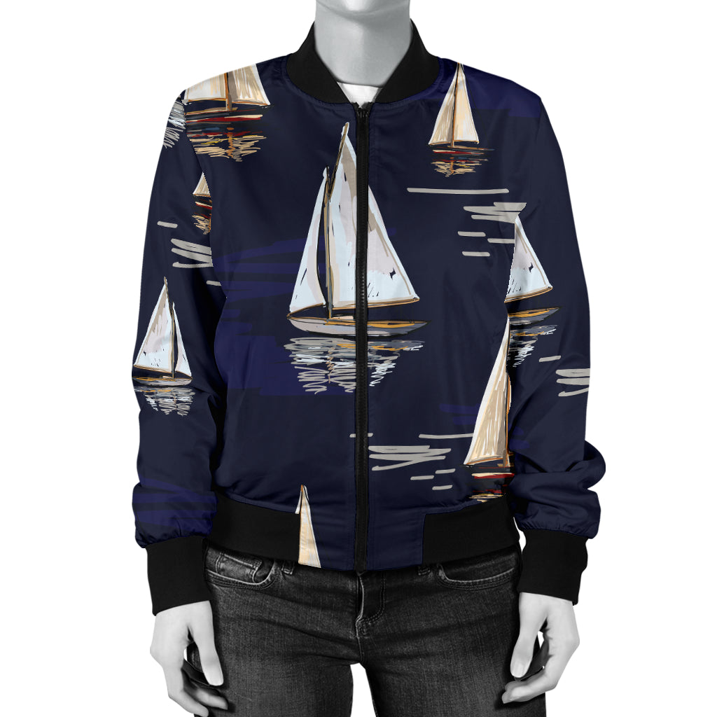 Sailing Ships Pattern Print Design A05 Women's Bomber Jacket