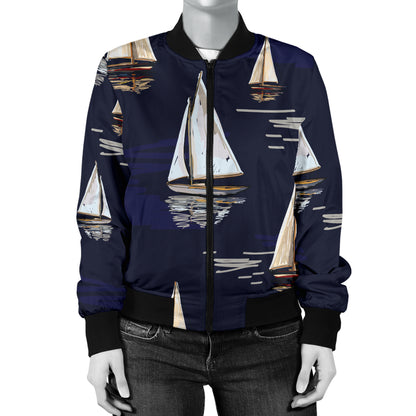 Sailing Ships Pattern Print Design A05 Women's Bomber Jacket