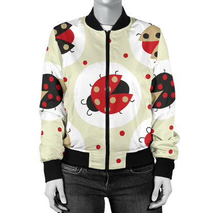 Ladybug Pattern Print Design 03 Women's Bomber Jacket