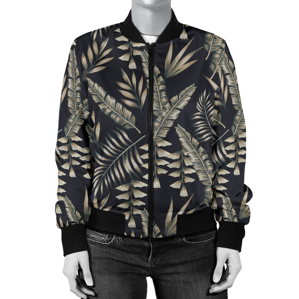Banana Leaf Pattern Print Design 07 Women's Bomber Jacket