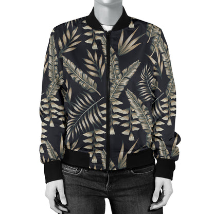 Banana Leaf Pattern Print Design 07 Women's Bomber Jacket