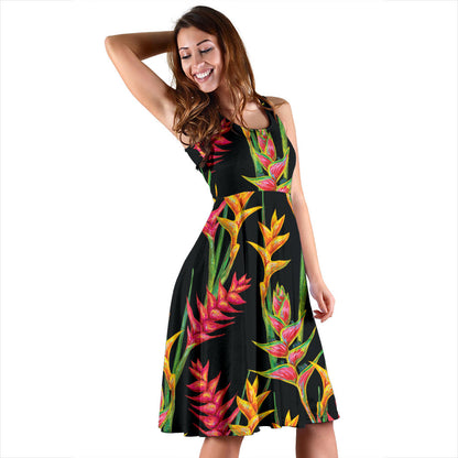 Heliconia Pattern Print Design HL01 Midi Dress