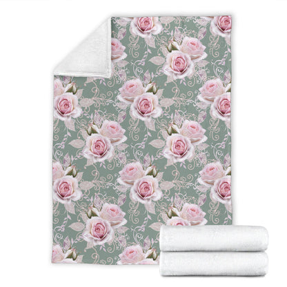 Rose White Pattern Print Design RO012 Fleece Blanket