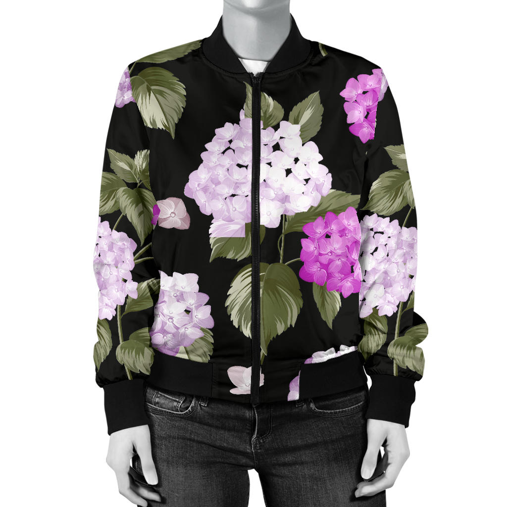Hydrangea Pattern Print Design HD011 Women Bomber Jacket