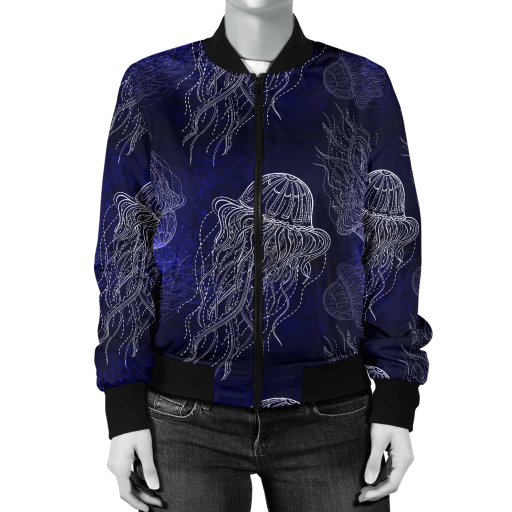 Jellyfish Pattern Print Design 02 Women's Bomber Jacket
