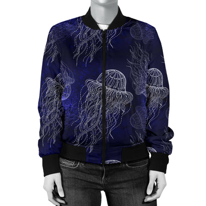 Jellyfish Pattern Print Design 02 Women's Bomber Jacket