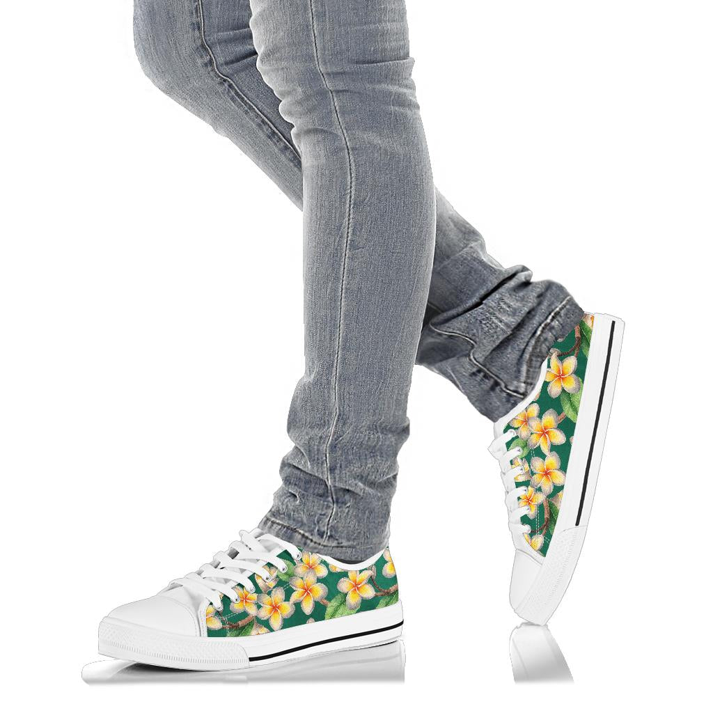 Plumeria Pattern Print Design PM07 White Bottom Low Top Shoes