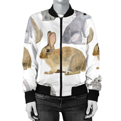 Rabbit Pattern Print Design 02 Women's Bomber Jacket