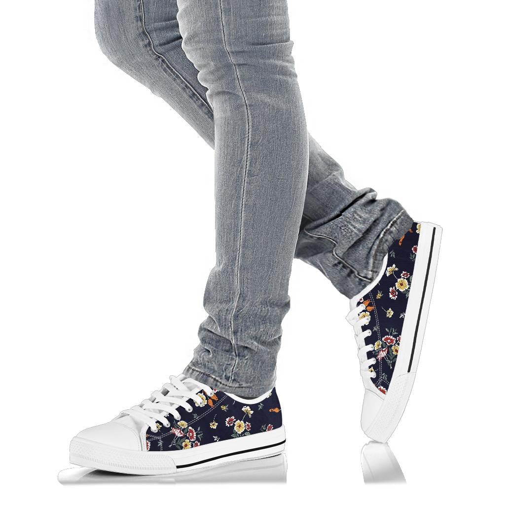 Summer Floral Pattern Print Design SF01 White Bottom Low Top Shoes