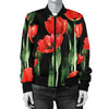 Tulip Red Pattern Print Design TP03 Women Bomber Jacket