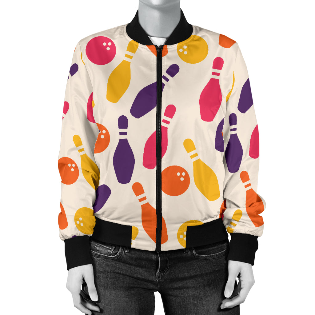 Bowling Pattern Print Design 06 Women's Bomber Jacket