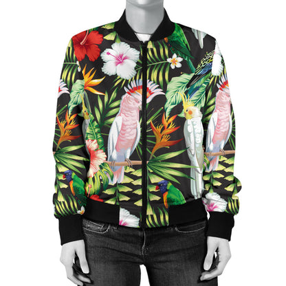 Tropical Flower Pattern Print Design TF03 Women Bomber Jacket