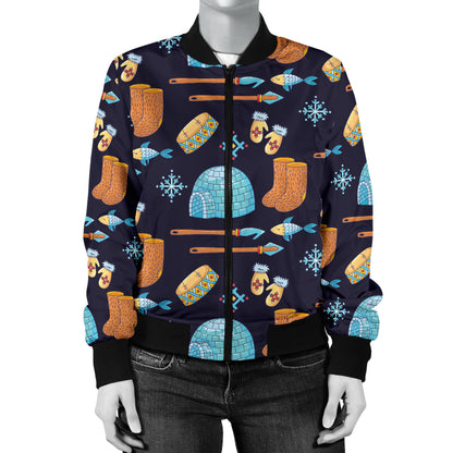 Eskimo Pattern Print Design 02 Women's Bomber Jacket