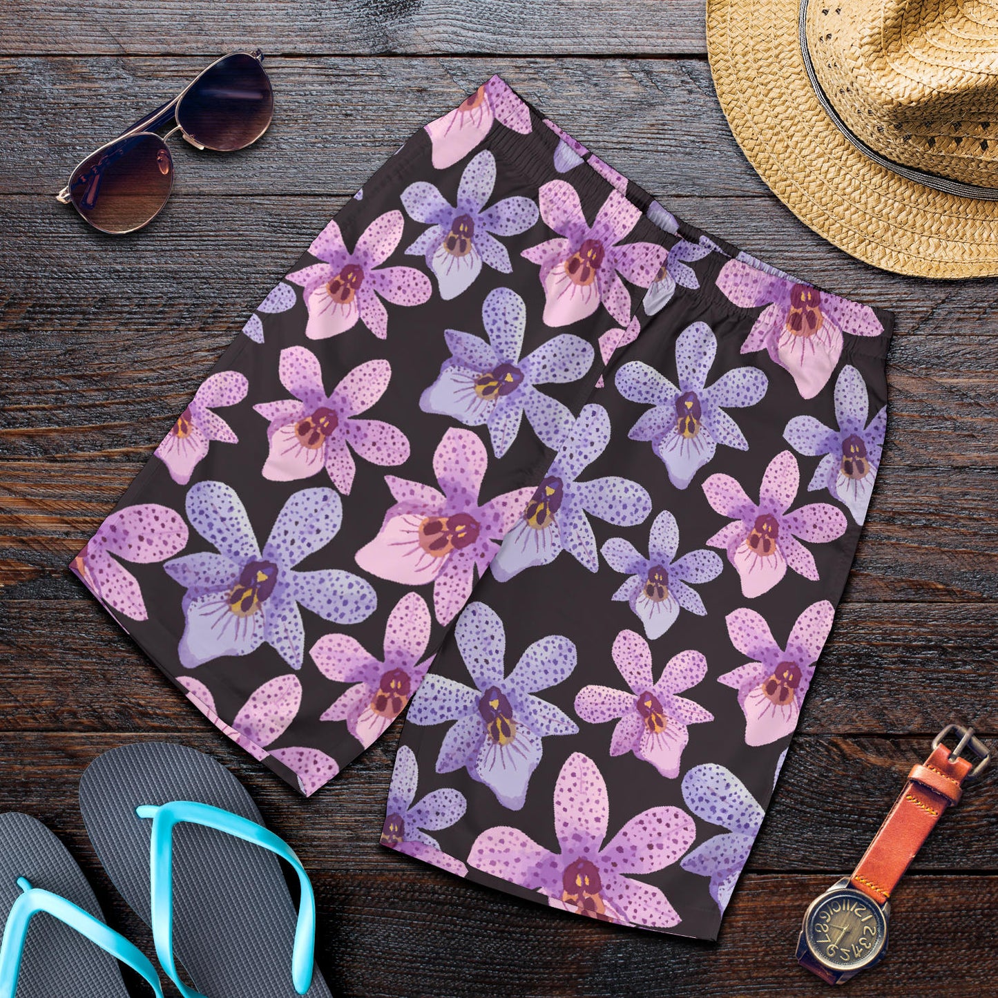 Orchid Pattern Print Design OR08 Mens Shorts