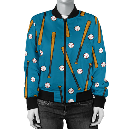 Baseball Pattern Print Design 01 Women's Bomber Jacket