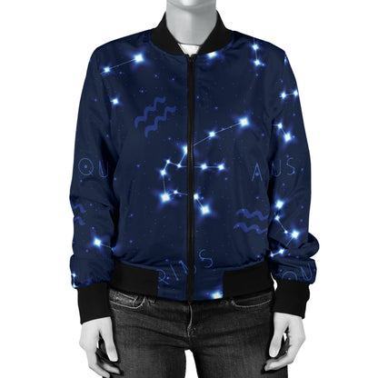 Aquarius Zodiac Pattern Print Design 02 Women's Bomber Jacket