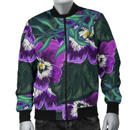 Pansy Pattern Print Design PS07 Men Bomber Jacket