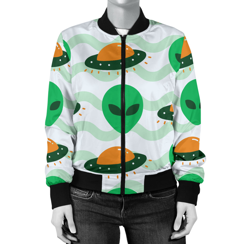 Alien UFO Pattern Print Design 04 Women's Bomber Jacket