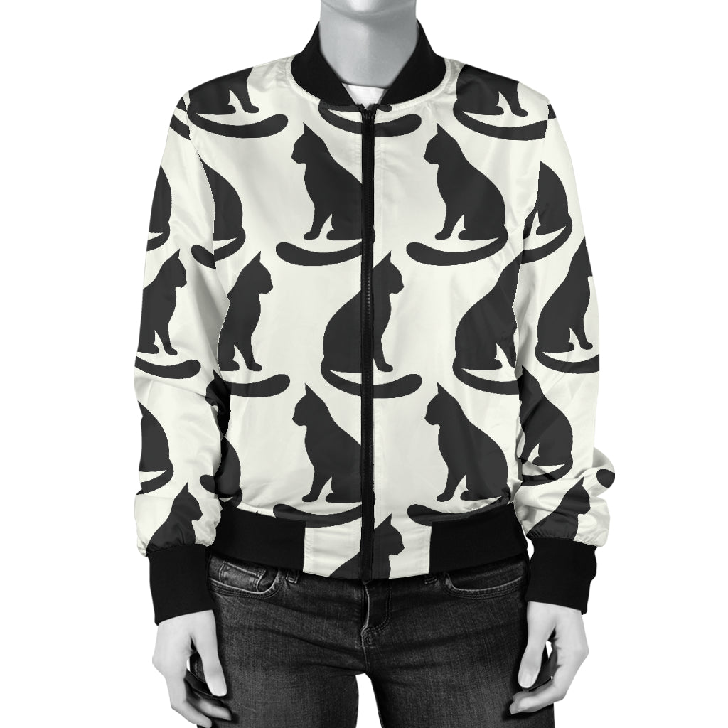 Black Cat Pattern Print Design 02 Women's Bomber Jacket