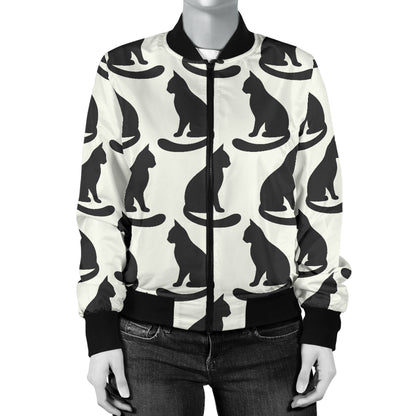 Black Cat Pattern Print Design 02 Women's Bomber Jacket