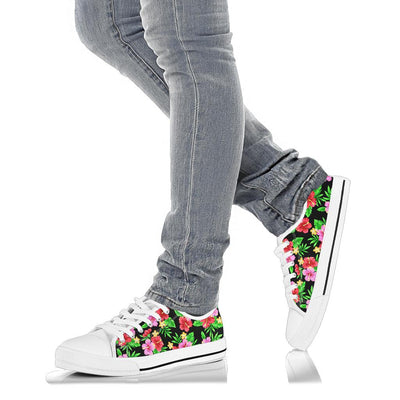 Pink Red Hibiscus Pattern Print Design HB023 White Bottom Low Top Shoes