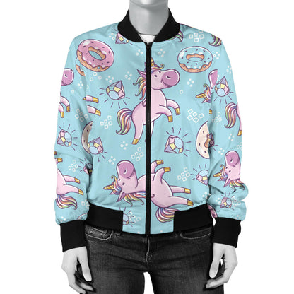 Donut Unicorn Pattern Print Design DN016 Women Bomber Jacket