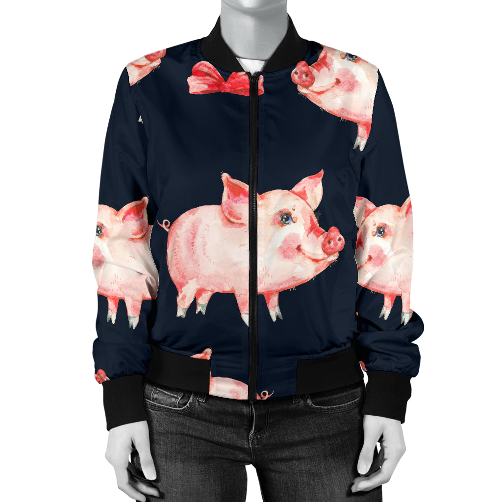 Pig Cute Pattern Print Design 02 Women's Bomber Jacket