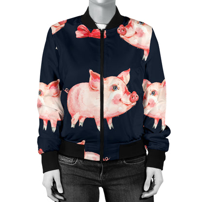 Pig Cute Pattern Print Design 02 Women's Bomber Jacket
