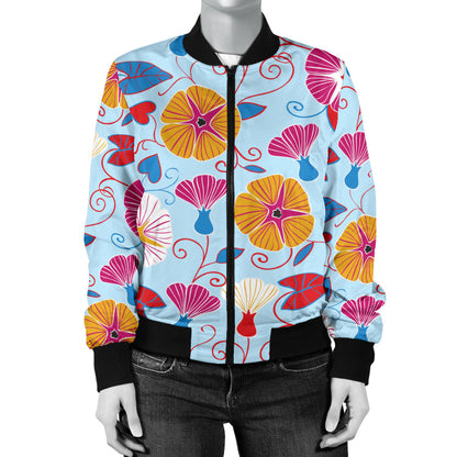 Morning Glory Pattern Print Design MG06 Women Bomber Jacket