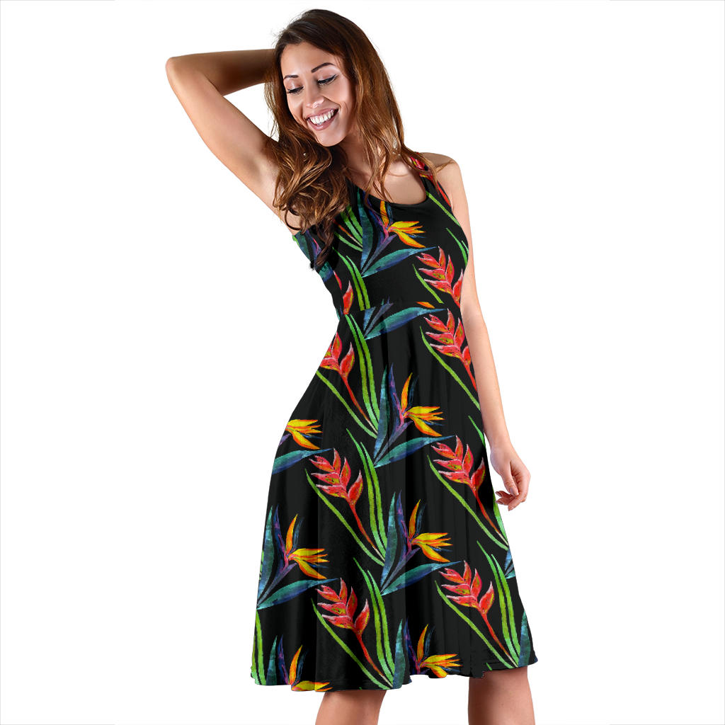 Heliconia Pattern Print Design HL04 Midi Dress