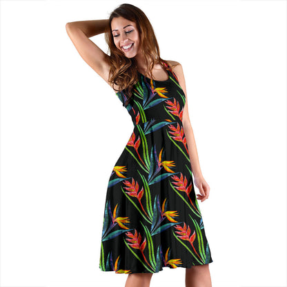 Heliconia Pattern Print Design HL04 Midi Dress