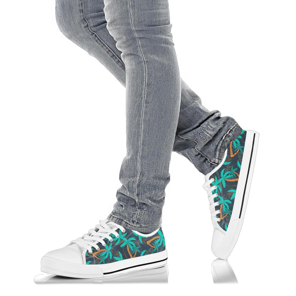 Palm Tree Pattern Print Design PT01 White Bottom Low Top Shoes