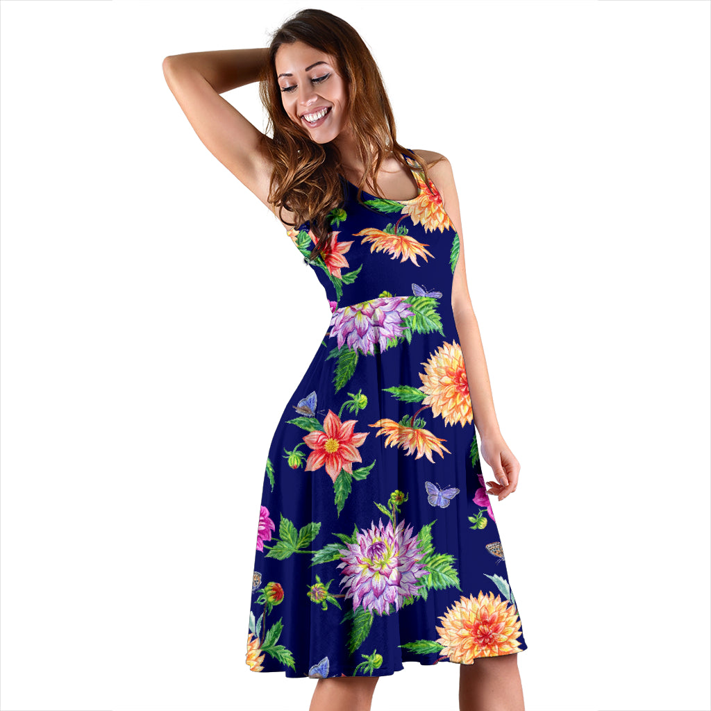 Dahlia Pattern Print Design DH010 Midi Dress