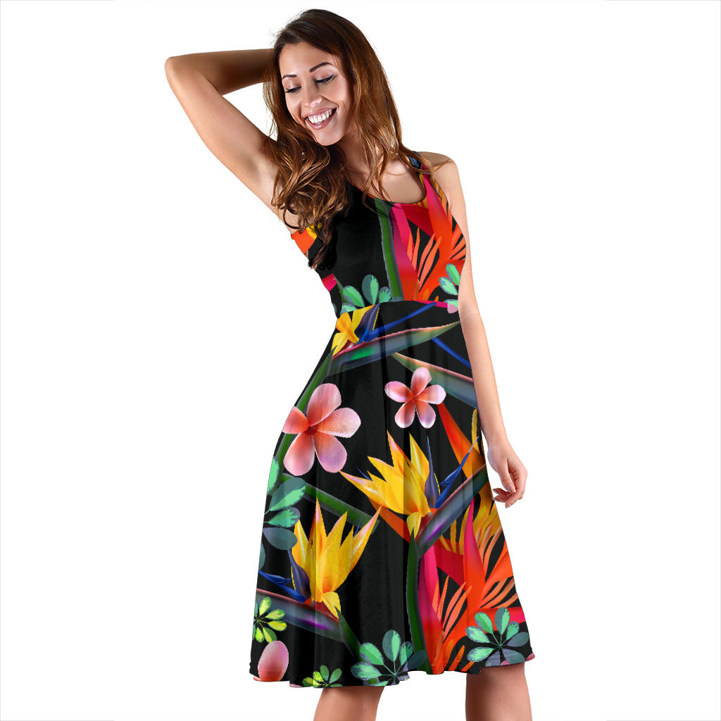 Tropical Flower Pattern Print Design TF015 Midi Dress