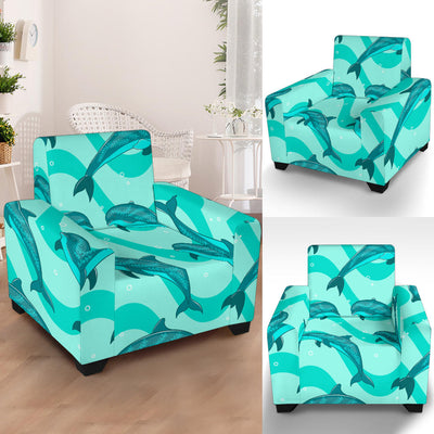 Dolphin Wave Print Armchair Slipcover