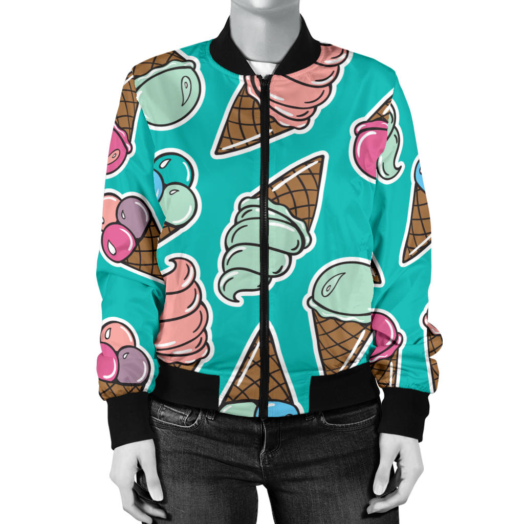 Ice Cream Pattern Print Design IC01 Women Bomber Jacket