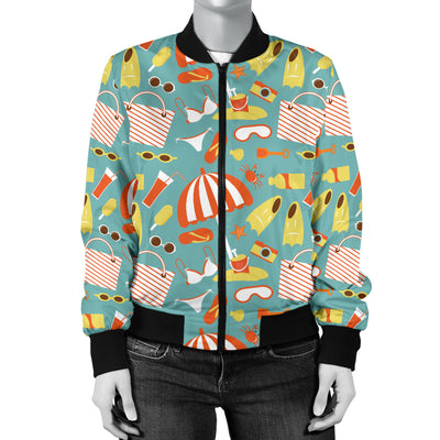 Beach Scene Pattern Print Design 02 Women's Bomber Jacket