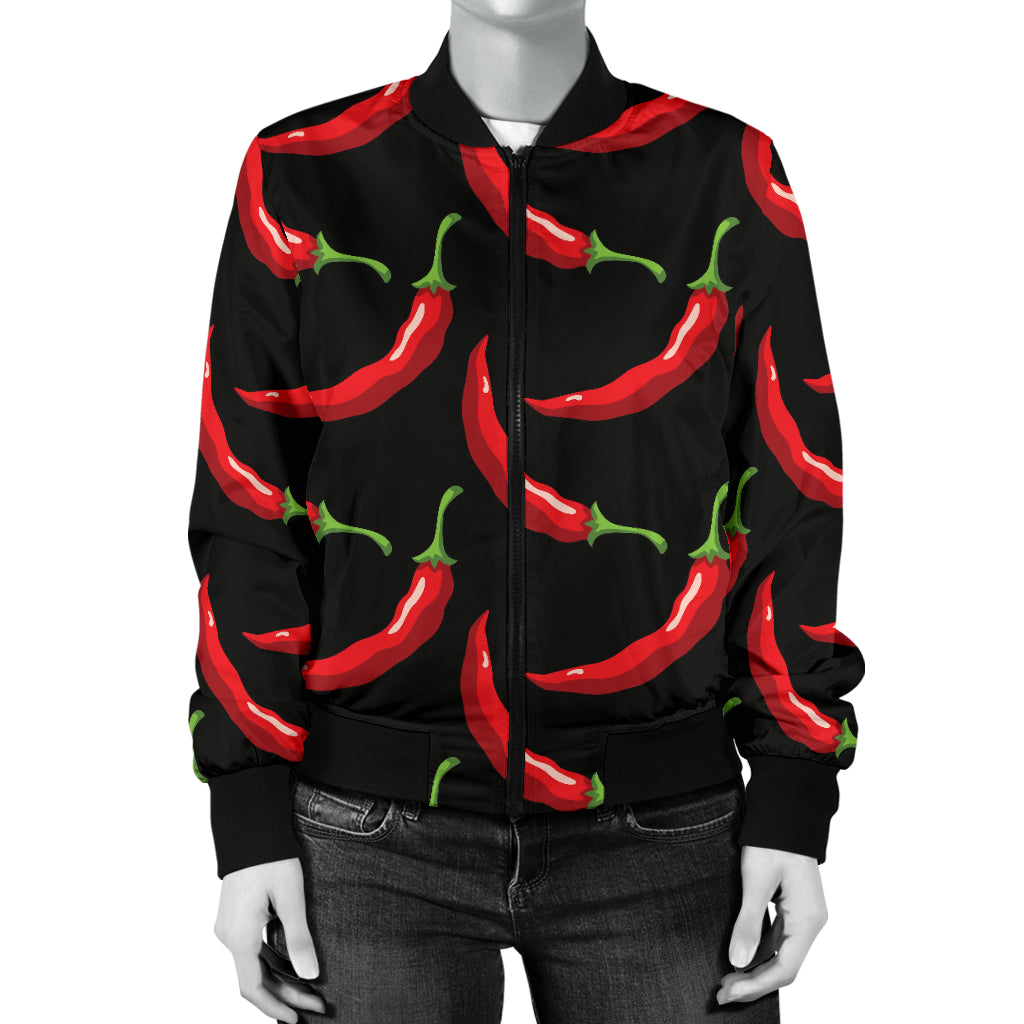 Chilli Pepper Pattern Print Design 01 Women's Bomber Jacket