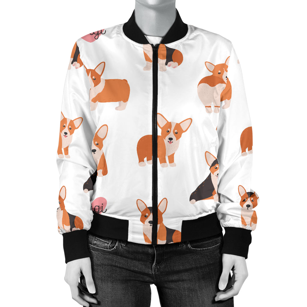 Cardigan Welsh Corgis Pattern Print Design 02 Women's Bomber Jacket