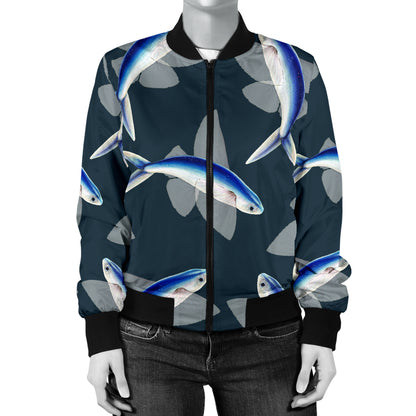 Flying Fish Pattern Print Design 04 Women's Bomber Jacket