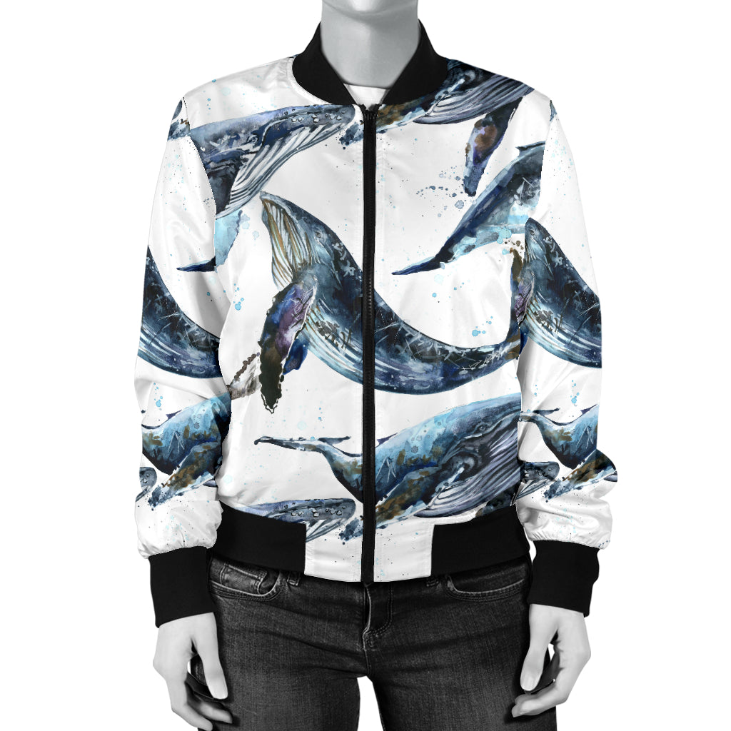 Blue Whale Pattern Print Design 03 Women's Bomber Jacket