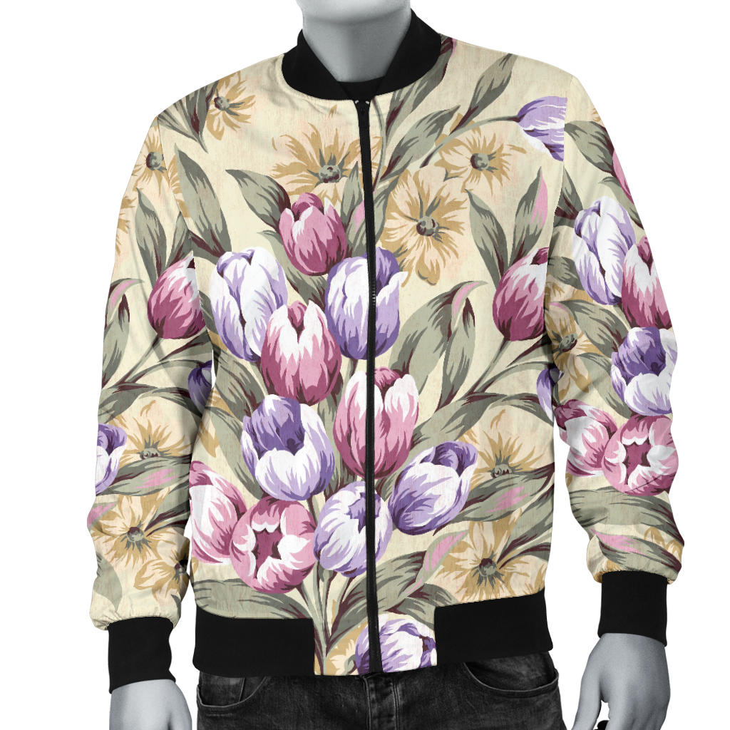 Tulip Pattern Print Design TP04 Men Bomber Jacket