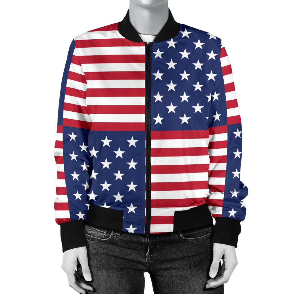 Patriotic US Flag Pattern Print Design A03 Women's Bomber Jacket