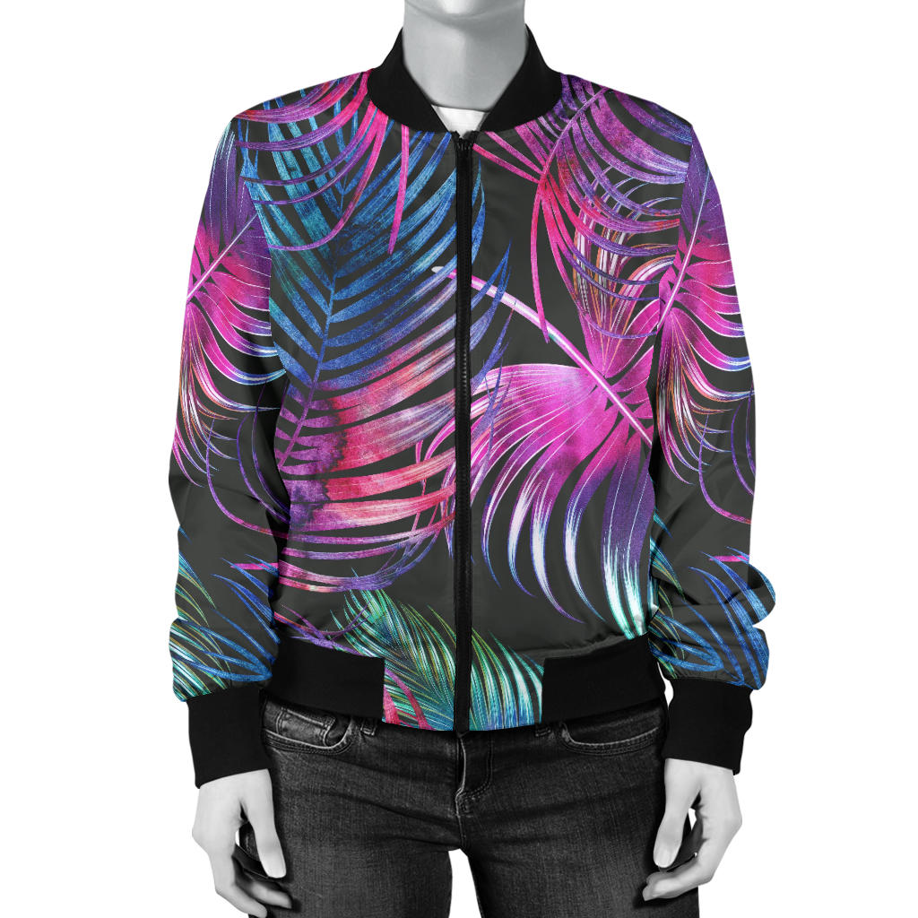 Palm Leaves Pattern Print Design PL010 Women Bomber Jacket
