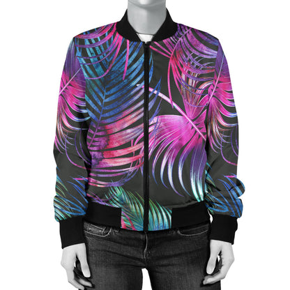 Palm Leaves Pattern Print Design PL010 Women Bomber Jacket